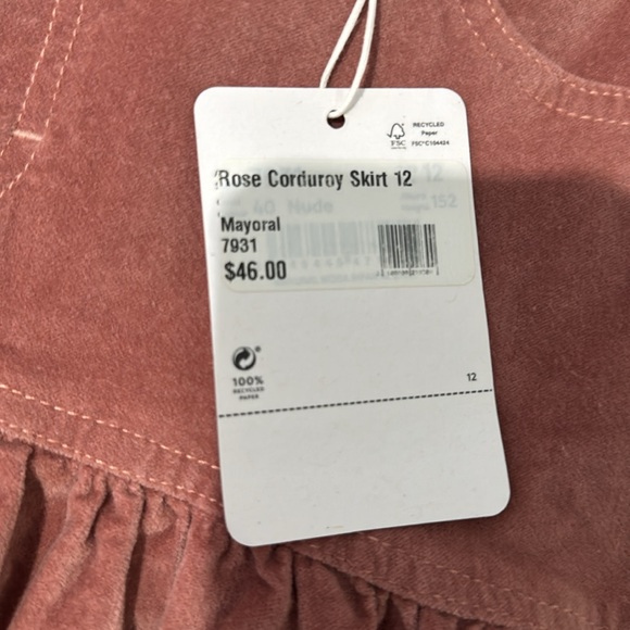 Mayoral girls size 12 western style Rose Cord skirt NWT. Adjustable waist. - Picture 2 of 6